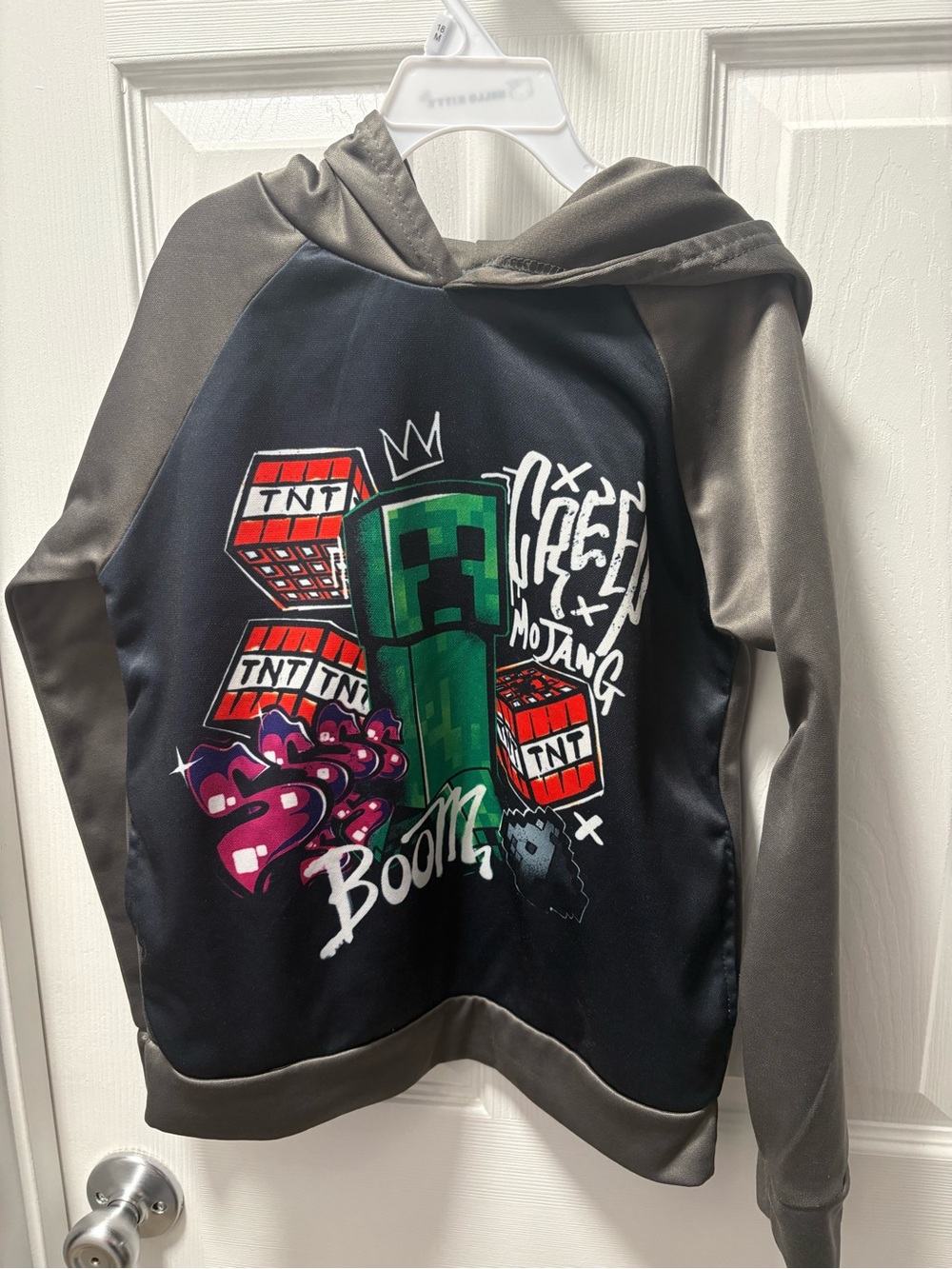 Kids Black & Gray Minecraft Creeper Graphic Hoodie